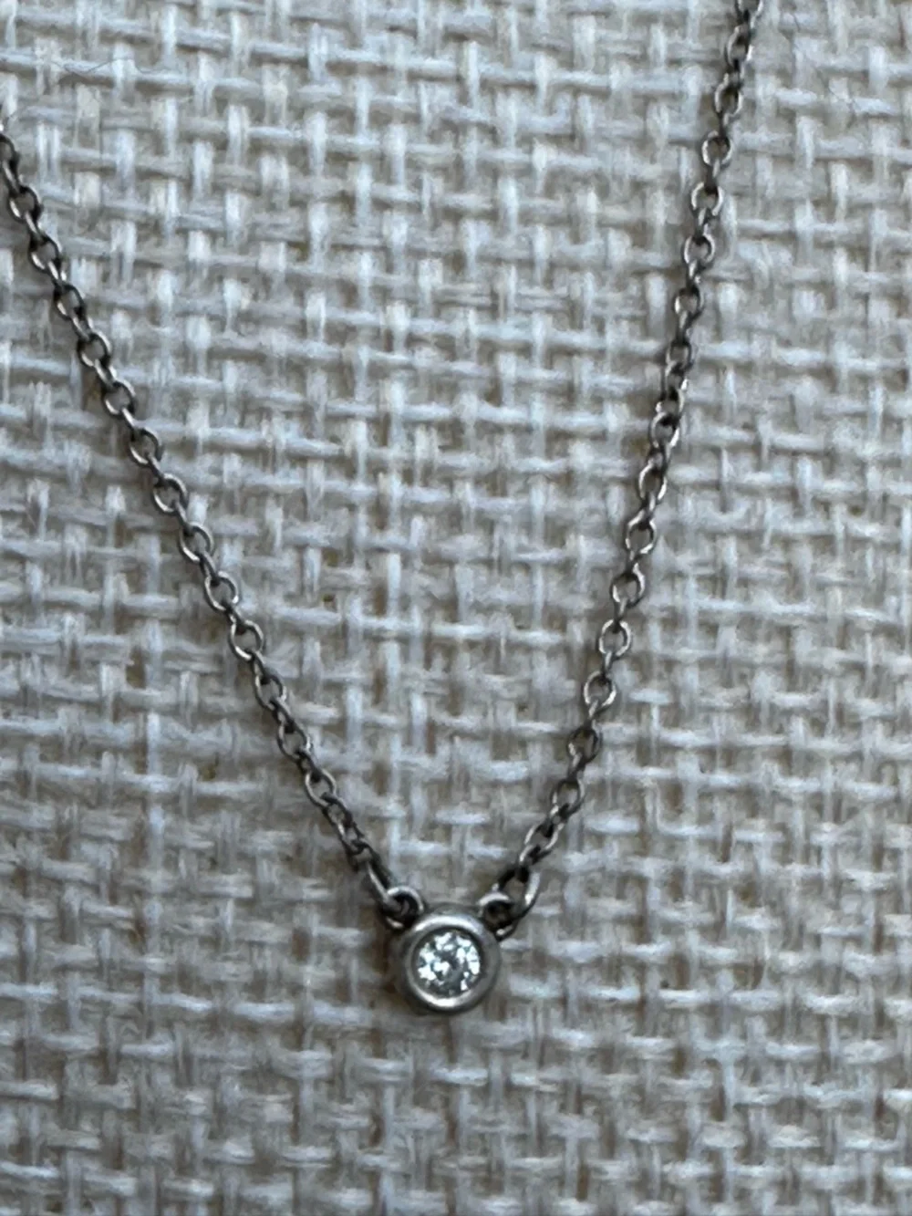 Tiffany & Co. Sterling Silver Diamond Solitaire Necklace